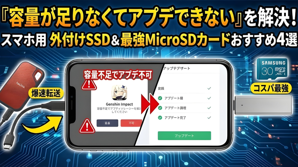 『容量が足りなくてアプデできない』を解決！スマホ用・外付けSSD＆最強MicroSDカードおすすめ4選