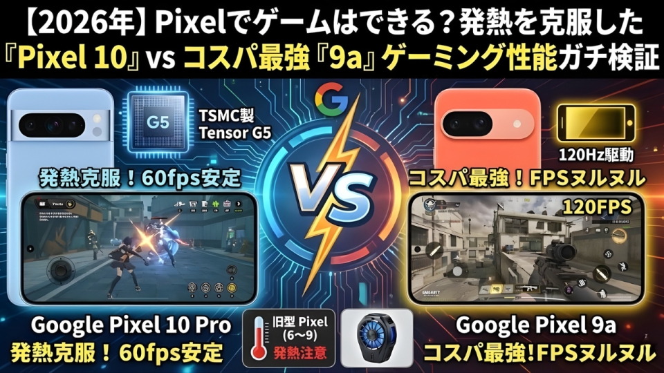 【2026年】Pixelでゲームはできる？発熱を克服した『Pixel 10』vs コスパ最強『9a』ゲーミング性能ガチ検証